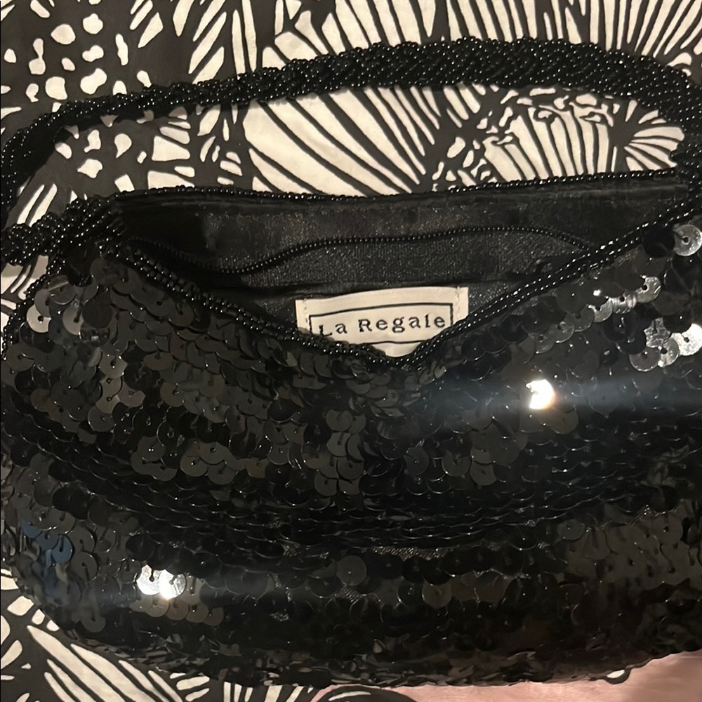 La Regale Black Sequin Clutch